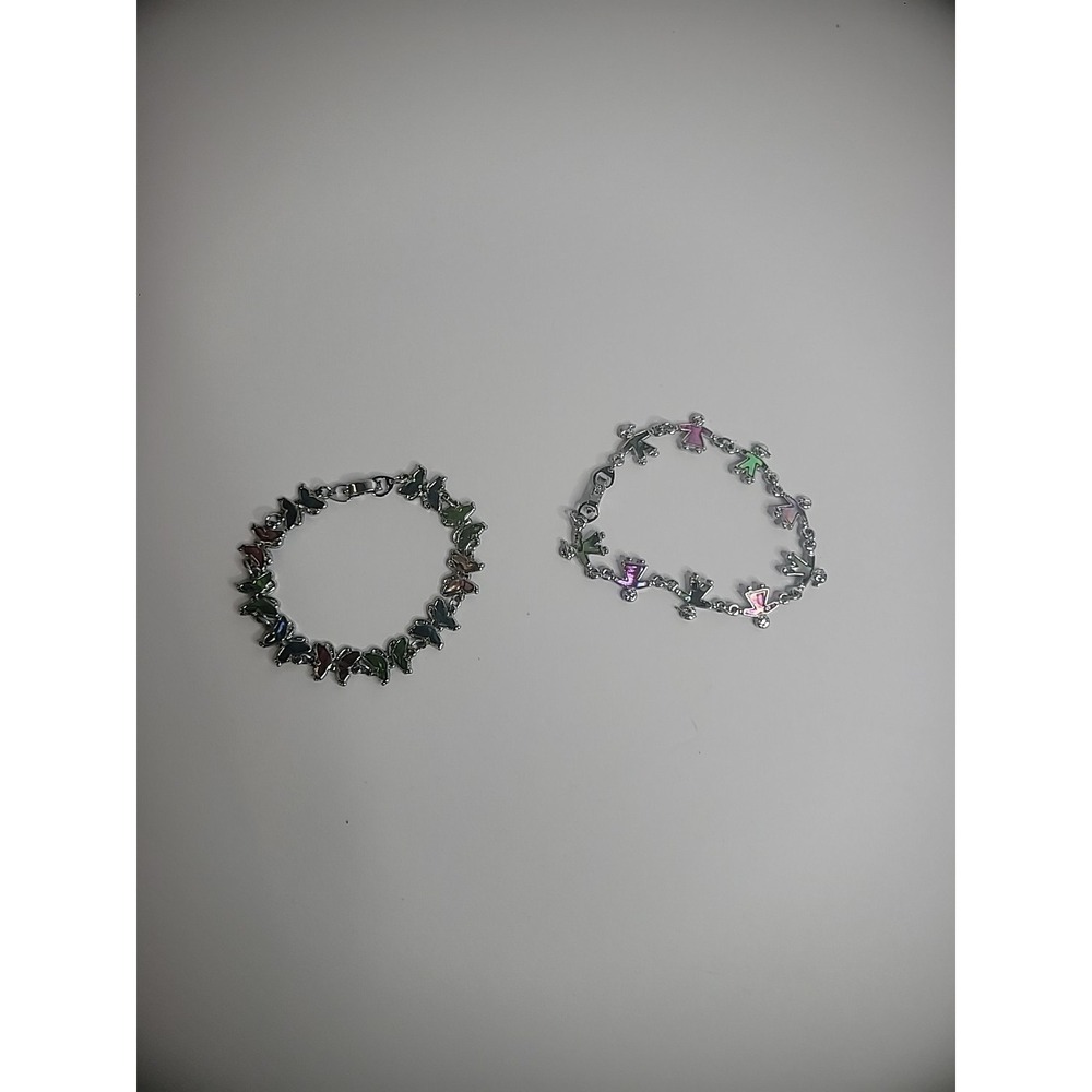 Vintage Silver Tone Bracelet Kids Butterflies Lot of 2 Bracelets Jewelry Costume